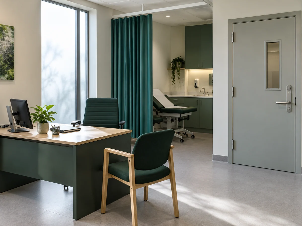 Illustrative healthcare professionals in a secure clinical setting.